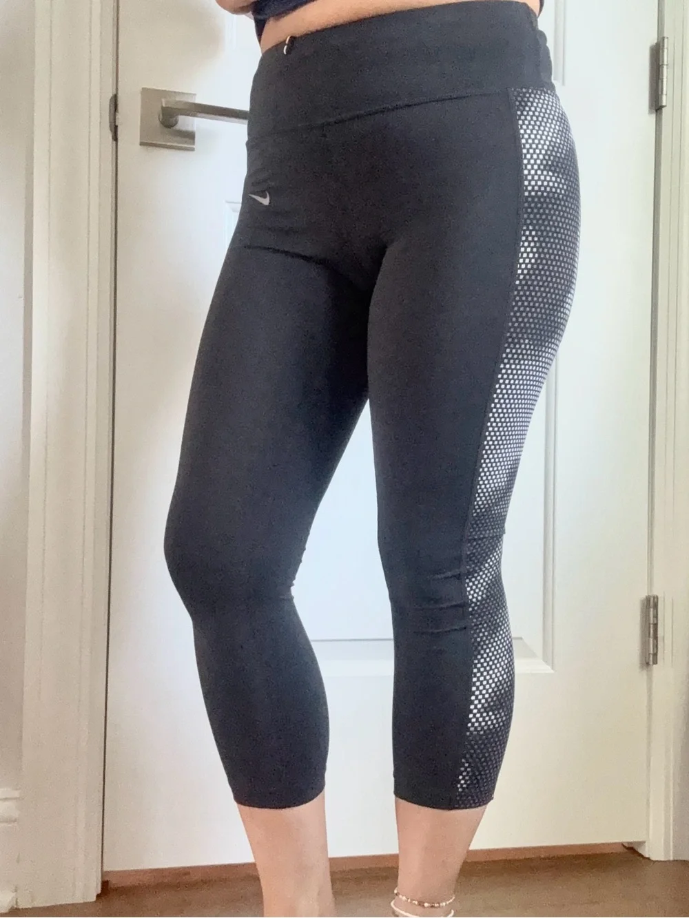 Black Crop Leggings with white/black/gray side panels